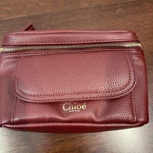 Chloe perfume gift with purchase Burgundy Leather Women's zipper pouch nwot